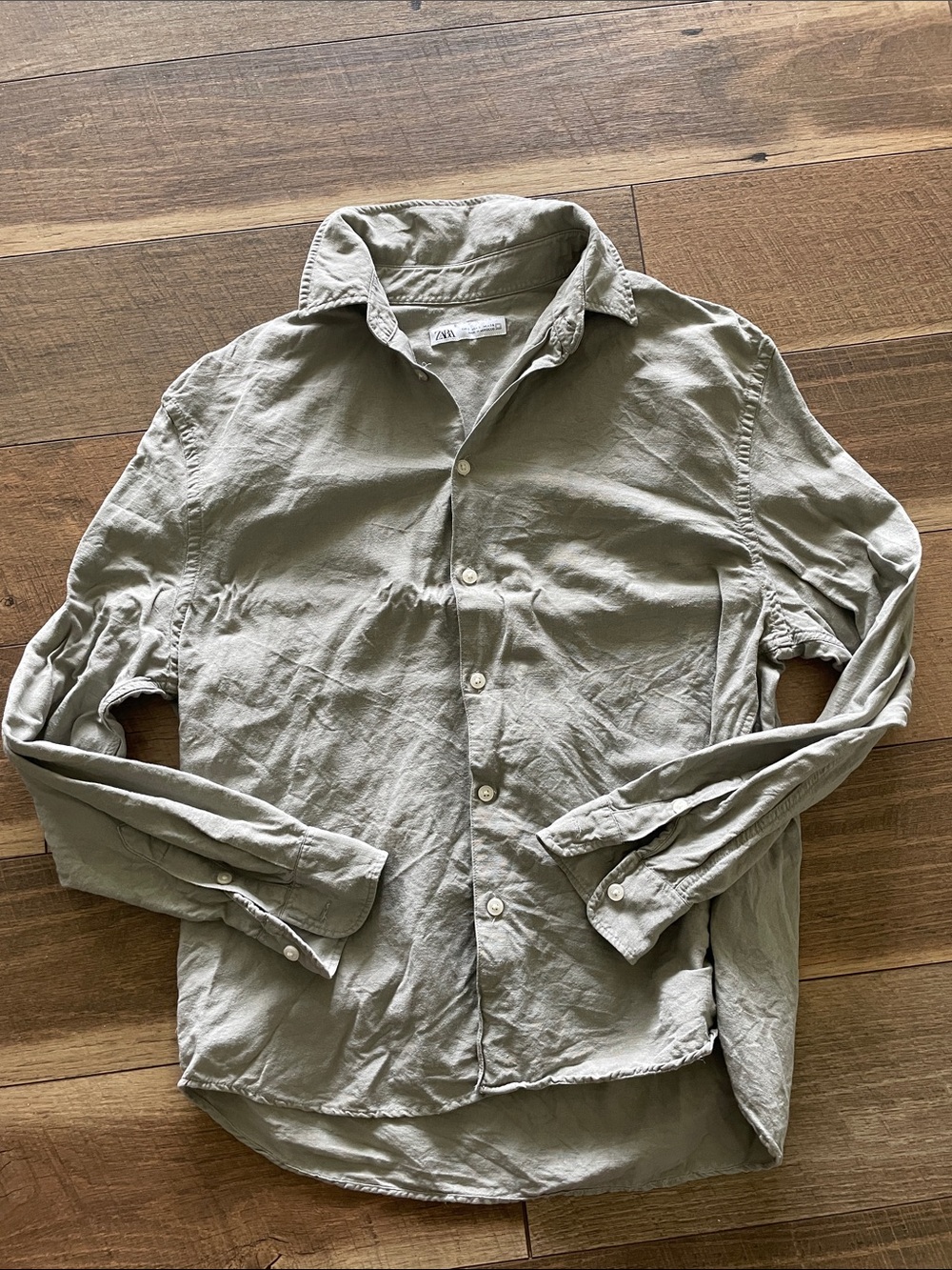 Zara Olive Green Long-Sleeve Button Shirt